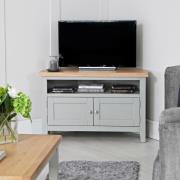 Elkin Wooden TV Stand Corner With 2 Doors In Oak And Grey