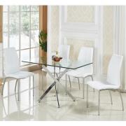 Daytona Small Glass Dining Table With 4 Opal White Chairs