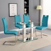 Jet Small Clear Glass Dining Table With 4 Petra Teal Chairs