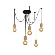 Spinny 5 Light Pendant Light In Wood And Matt Black