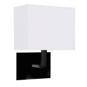 Hotel White Fabric Shade Wall Light In Matt Black