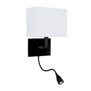 Hotel White Fabric Shade Wall Light With Torch In Matt Black