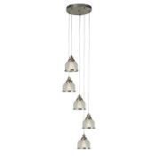 Bistro 5 Light Holophane Glass Pendant Light In Satin Silver