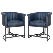 Elkhart Blue Leather Dining Chairs With Metal Legs In Pair