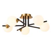 Batley 5 Light Glass Shade Flush Light In Black And Brass