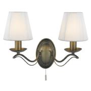 Andretti 2 Light Ivory Fabric Wall Light In Antique Brass