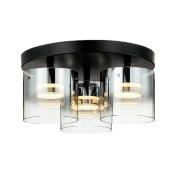 Roundhay 3 Light Smoked Glass Shade Flush Light In Black