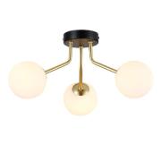 Dore 3 Light Opal Glass Shade Flush Light In Gold And Black