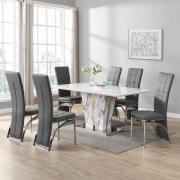 Memphis Large Filo Effect Dining Table 6 Ravenna Grey Chairs