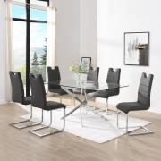 Daytona Large Glass Dining Table With 6 Petra Black Chairs