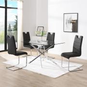 Daytona Small Glass Dining Table With 4 Petra Black Chairs