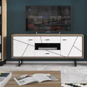 Brecon Wooden TV Stand 2 Doors In Walnut And White High Gloss