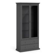 Parayo Wooden Display Cabinet With 2 Doors 2 Drawers In Grey