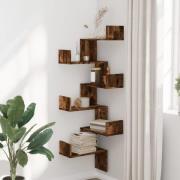 Ruston Wooden Corner Wall Shelf With 6 Shelves In Smoked Oak