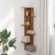 Ravena Wooden Corner Wall Shelf With 5 Shelves In Brown Oak