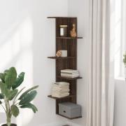 Ravena Wooden Corner Wall Shelf With 5 Shelves In Dark Brown Oak