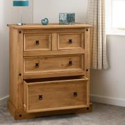 Central Wooden Chest Of 4 Drawers Wide In Oak