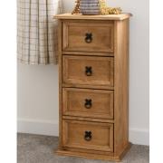 Central Wooden Chest Of 4 Drawers Narrow In Oak