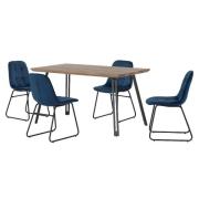 Qinson Oak Wooden Dining Table With 4 Lyster Blue Chairs