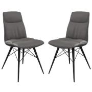 Andover Grey Leather Dining Chairs With Black Legs In Pair