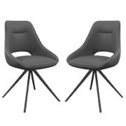 Caldwell Grey Leather Swivel Dining Chairs In Pair