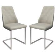 Madrid Light Grey Leather Dining Chairs With Steel Legs In Pair