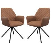 Lacey Tan Leather Dining Chairs With Black Legs In Pair