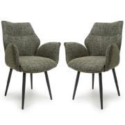 Banff Green Fabric Dining Chairs With Black Legs In Pair