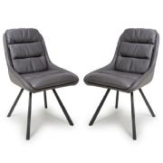 Addis Dark Grey Leather Dining Chairs With Black Legs In Pair