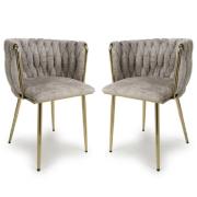 Oaklyn Mink Velvet Dining Chairs With Gold Legs In Pair