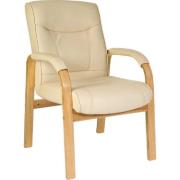 Kapolei Leather Home And Office Chair With Wooden Frame In Cream