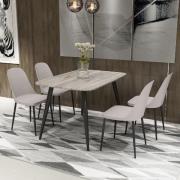 Arta Grey Wooden Dining Table 4 Curve Plastic Calico Chairs