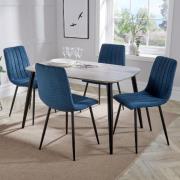 Arta Grey Wooden Dining Table 4 Blue Straight Chairs