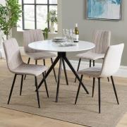 Arta Round White Wooden Dining Table 4 Natural Straight Chairs