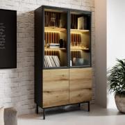 Laramie LED Wooden Display Cabinet With 4 Doors In Oak And Black