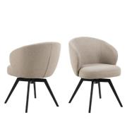 Dallas Beige Fabric Dining Chairs With Black Legs In Pair