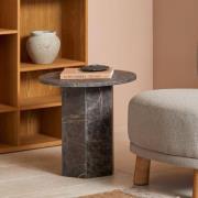 Newry Marble Stone Round Side Table In Marron