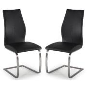 Ithaca Black Faux Leather Dining Chairs With Chrome Base In Pair