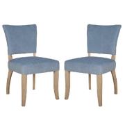 Dothan Blue Velvet Dining Chairs With Oak Legs In Pair