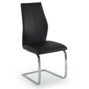 Bernie Leather Dining Chair With Chrome Legs In Black