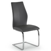 Bernie Leather Dining Chair With Chrome Legs In Grey