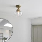 Crowley Clear Glass Semi-Flush Ceiling Light In Antique Brass