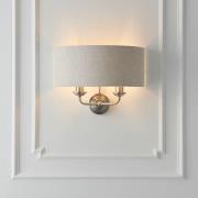 Hixson 2 Light Natural Fabric Wall Light In Brushed Chrome