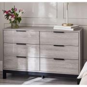 Baara Wooden Chest Of 6 Drawers Wide In Grey Oak