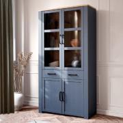 Bogota Wooden Display Cabinet With 4 Doors 1 Drawer In Navy Oak