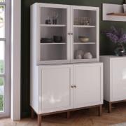 Waldorf Wooden Display Cabinet With 4 Doors In Light Grey And Oak