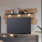 Kanata Wooden Wall Shelf In Artisan Oak And Wolfram Grey With LED