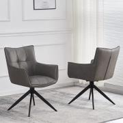 Flint Storm Grey Faux Leather Dining Chairs In Pair