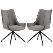 Zurich Grey PU Leather Dining Chairs With Black Legs In Pair