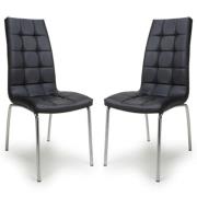 Justin Black Faux Leather Dining Chairs With Chrome Legs In Pair